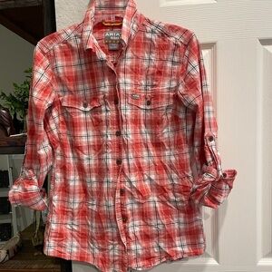 Ariat Rebar Women’s Sm Button Button up long roll tab sleeve plaid western shirt